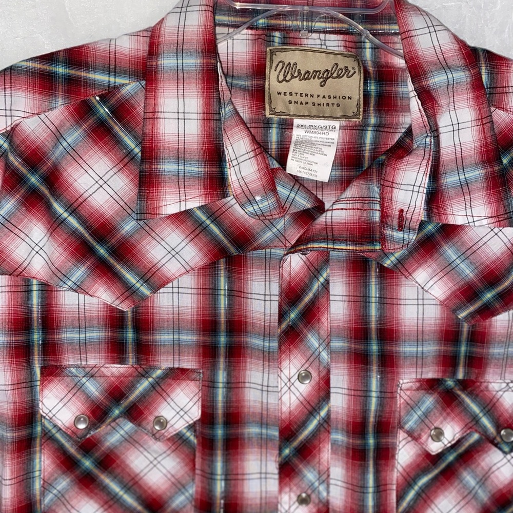 Wrangler 2XL Snap Shirt Short Sleeve Red Plaid